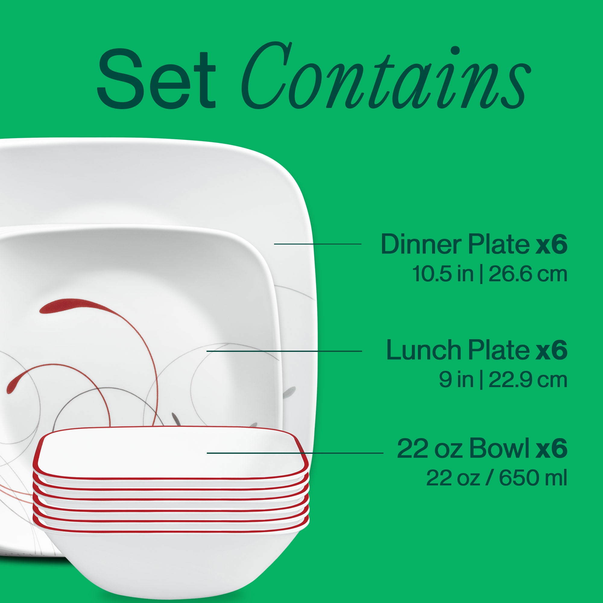 Corelle® Square Splendor 18-piece Dinnerware Set. Service for 6 - Image 3
