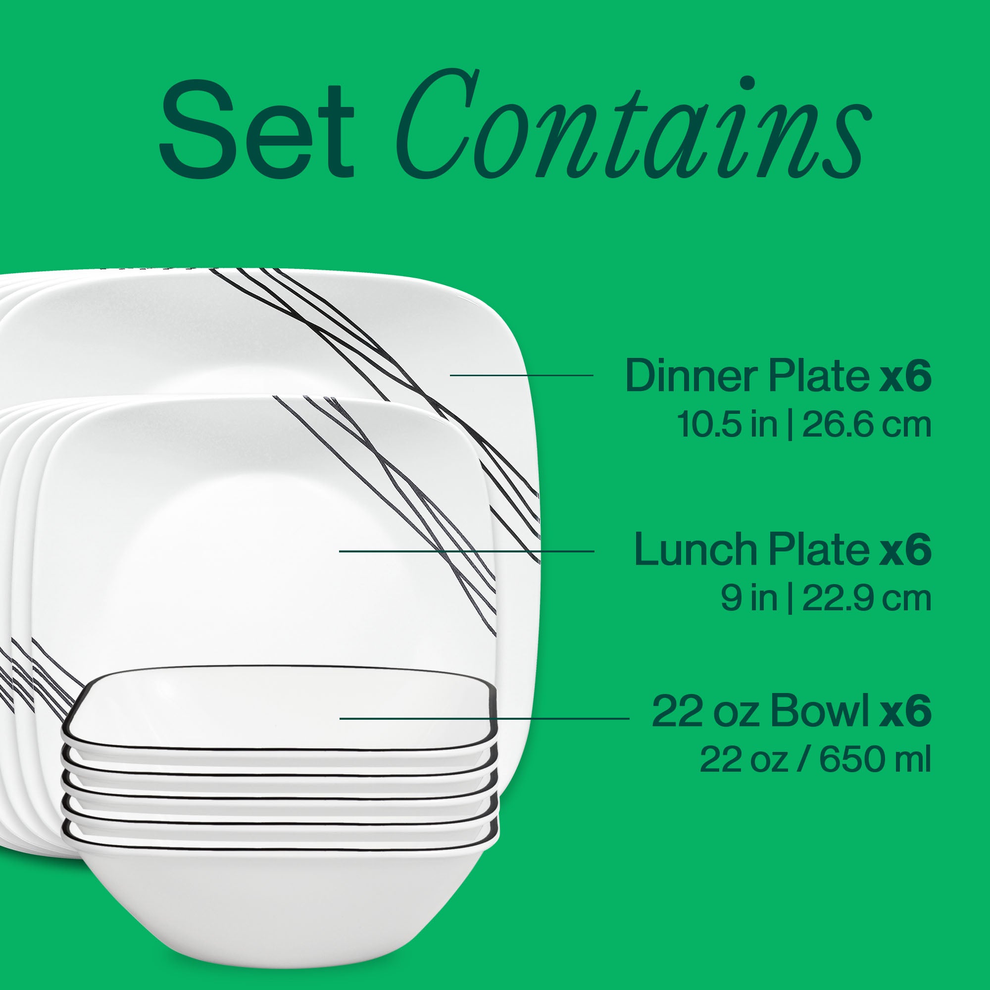 Corelle® Square Simple Sketch 18-piece Dinnerware Set. Service for 6 - Image 3